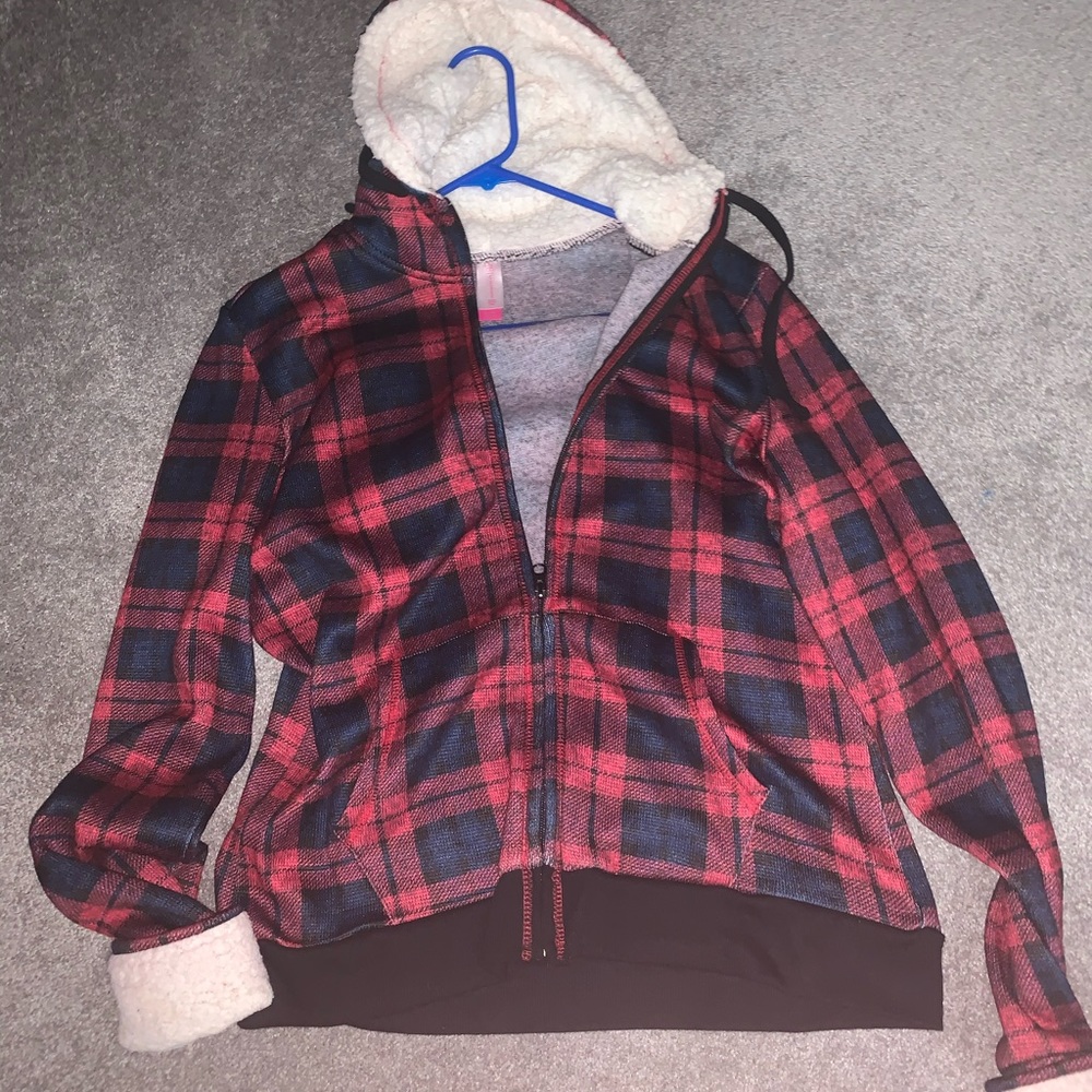 Red plaid zip up  sweatshirt